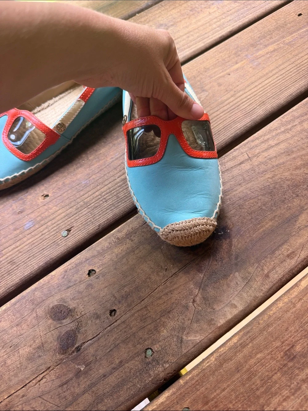 Tory Burch Aqua and Orange Slip-On Espadrilles